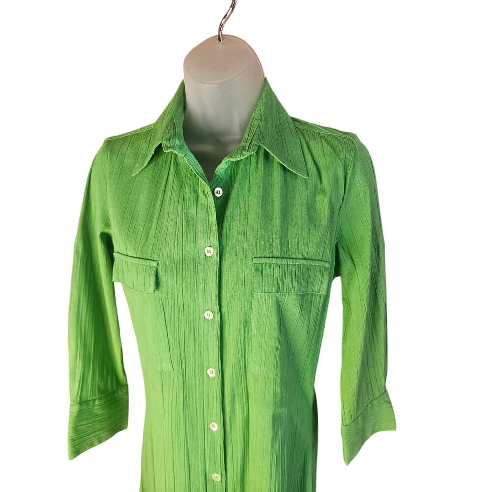 Tootsies Lime Green Shirt Dress Sz XS Front Pockets Button Up Above the Knee - Picture 3 of 8
